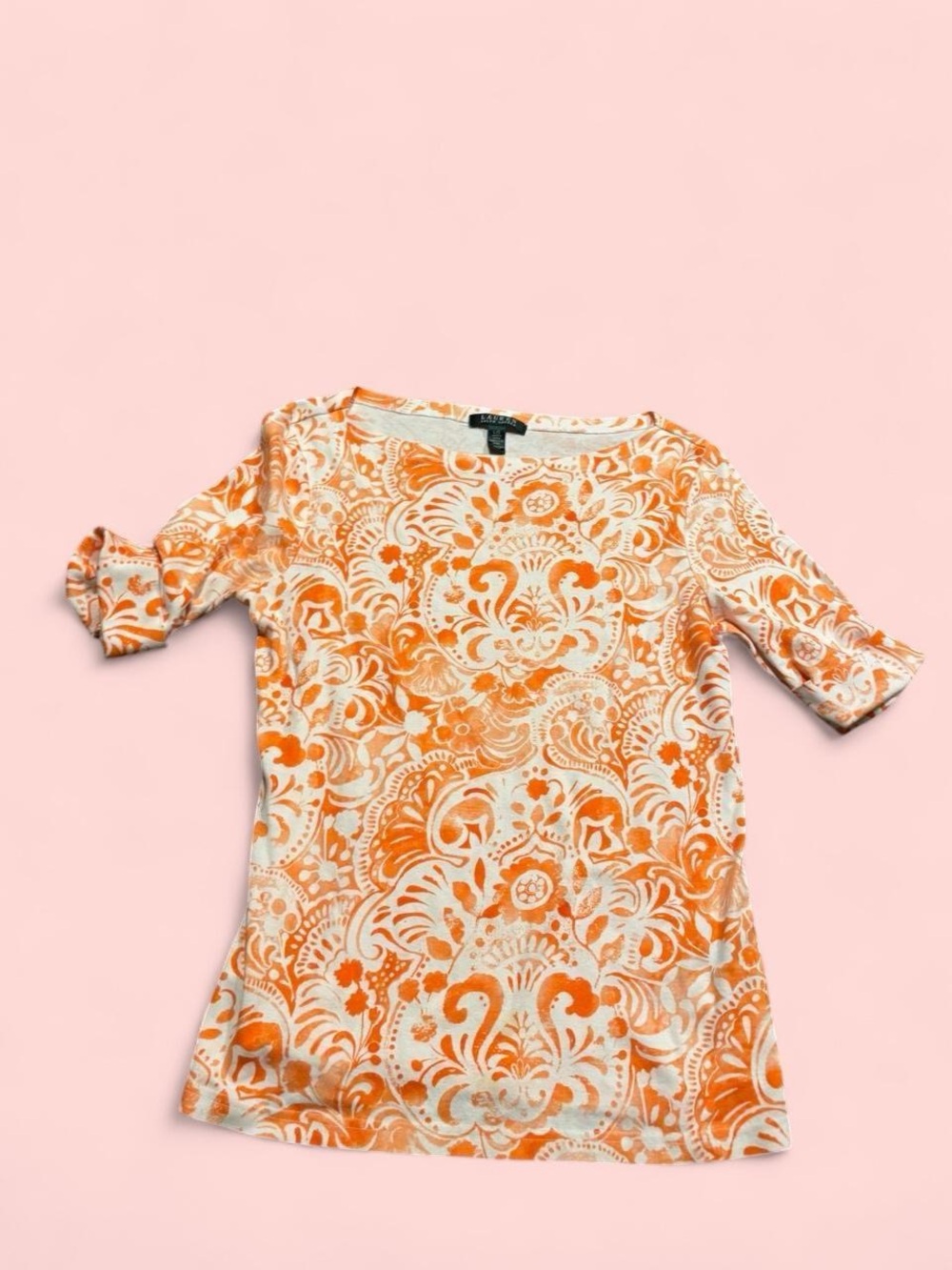 Ralph Lauren Orange and White Short Sleeve Printed Tee